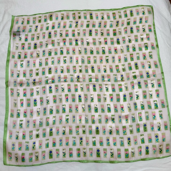 Echo Accessories - Vintage Echo Green Floral Spring Patterned Silk Scarf